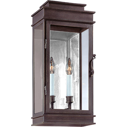 Vintage Wall Lantern by Troy in vintage bronze. Made from hand forged iron in a traditional style.