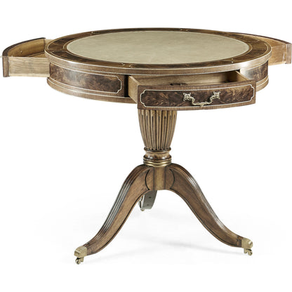 Buckingham Bleached Mahogany Drum Table by Jonathan Charles in brown and bleached mahogany. Made from acacia in a traditional style.