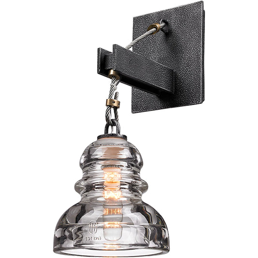 Menlo Park Bath and Vanity Sconce by Troy in old silver. Made from hand worked iron in a unique style.