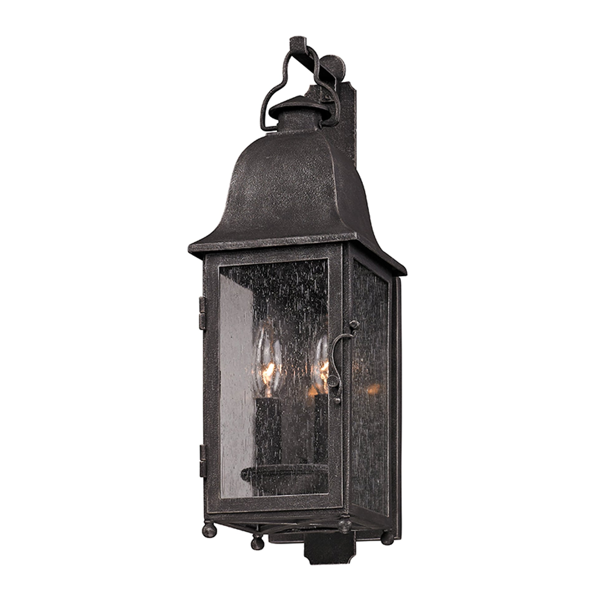 Larchmont 2 Light 18.75 inch Vintage Bronze Outdoor Wall Sconce by Troy in aged pewter. Made from hand forged iron in a traditional style.