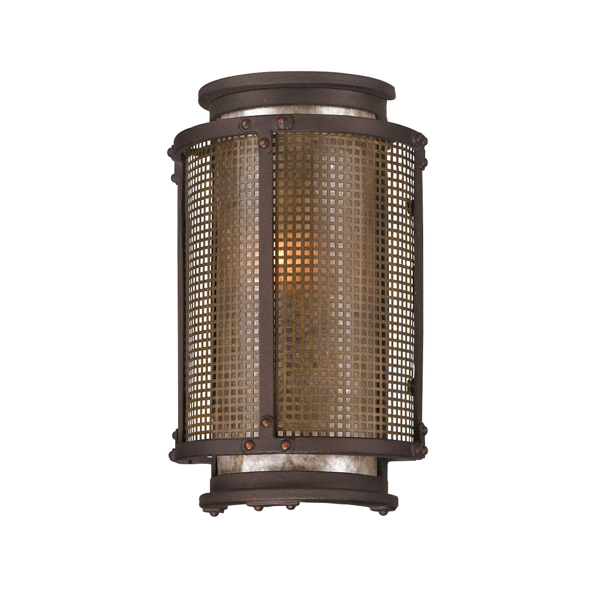 Copper Mountain Wall Sconce by Troy in bronze. Made from hand worked iron in a unique style.