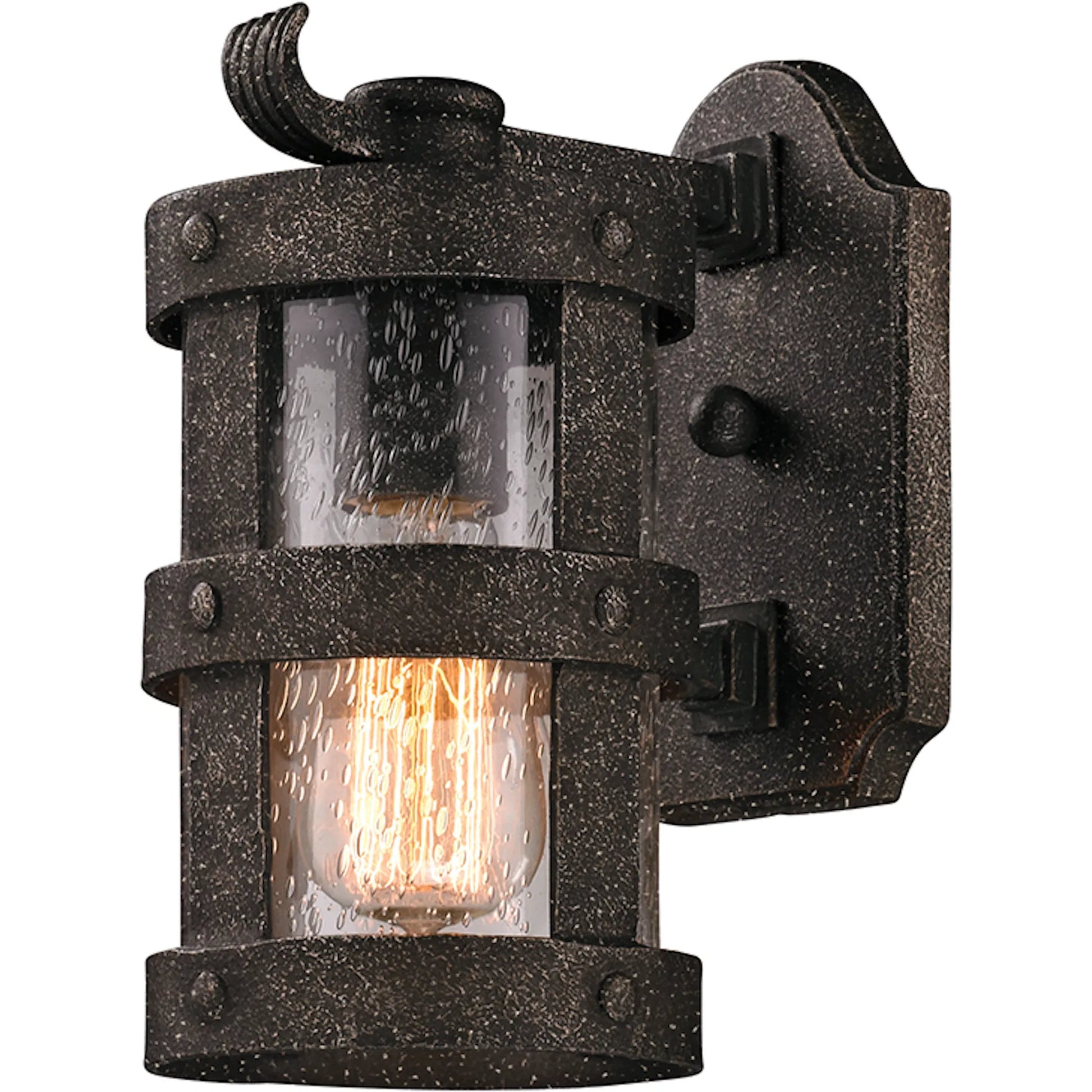 Barbosa Wall Sconce by Troy in aged pewter. Made from hand forged iron in a cottage & farmhouse style.