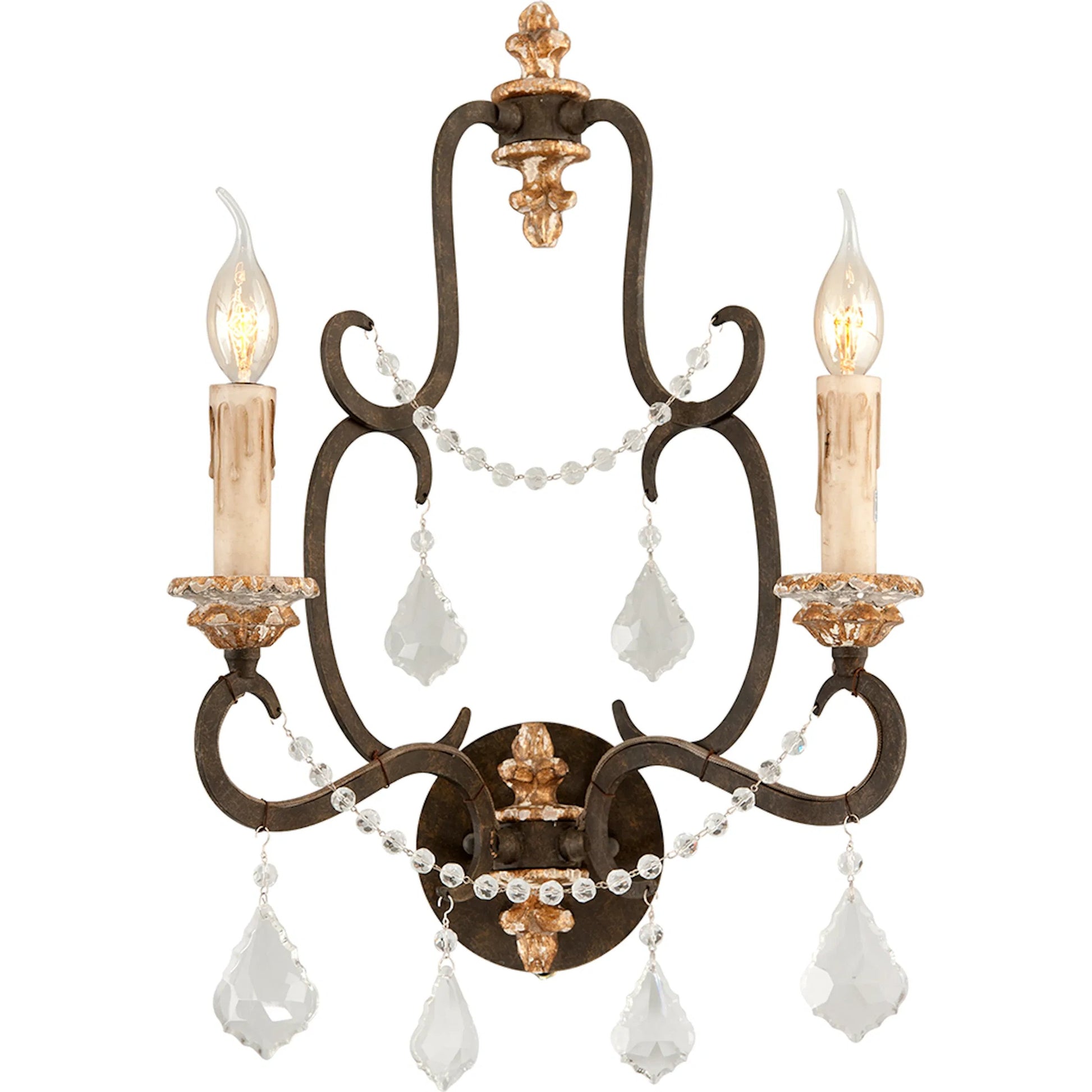 Bordeaux Wall Sconce by Troy in parisian bronze. Made from hand worked iron in a traditional style.