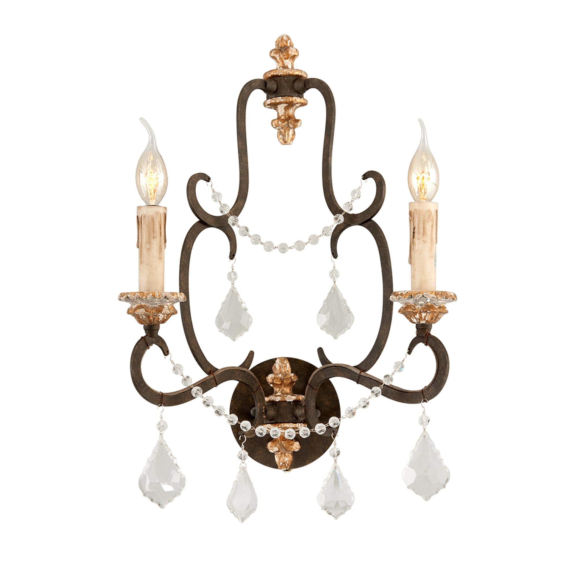 Bordeaux Wall Sconce by Troy in parisian bronze. Made from hand worked iron in a traditional style.