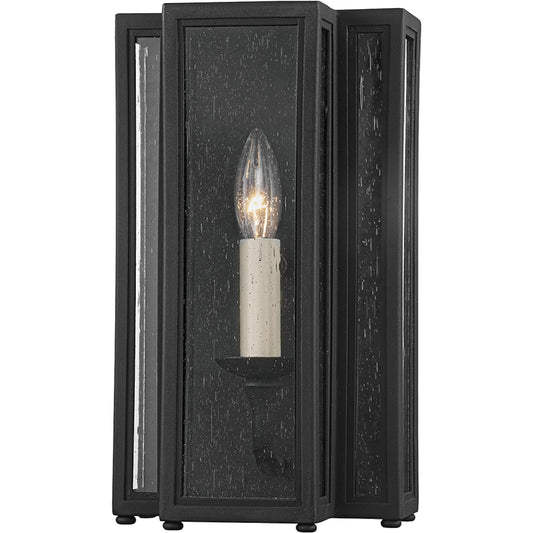 Leor Exterior Wall Sconce by Troy in textured black. Made from iron, steel in a transitional style.