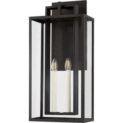 Amire Exterior Wall Sconce by Troy in textured black. Made from aluminum in a cottage & farmhouse style.