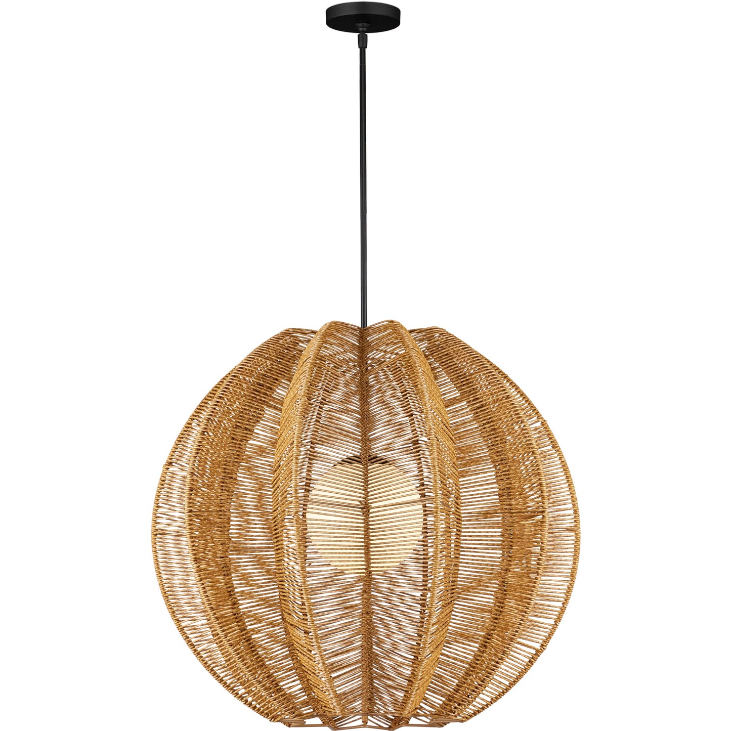 002 SI-2386952 | Additional Silo | Barbary Fluted Outdoor Pendant by Currey and Company in natural, black, frosted white. Made from all-weather wicker, metal, glass in a rustic style.