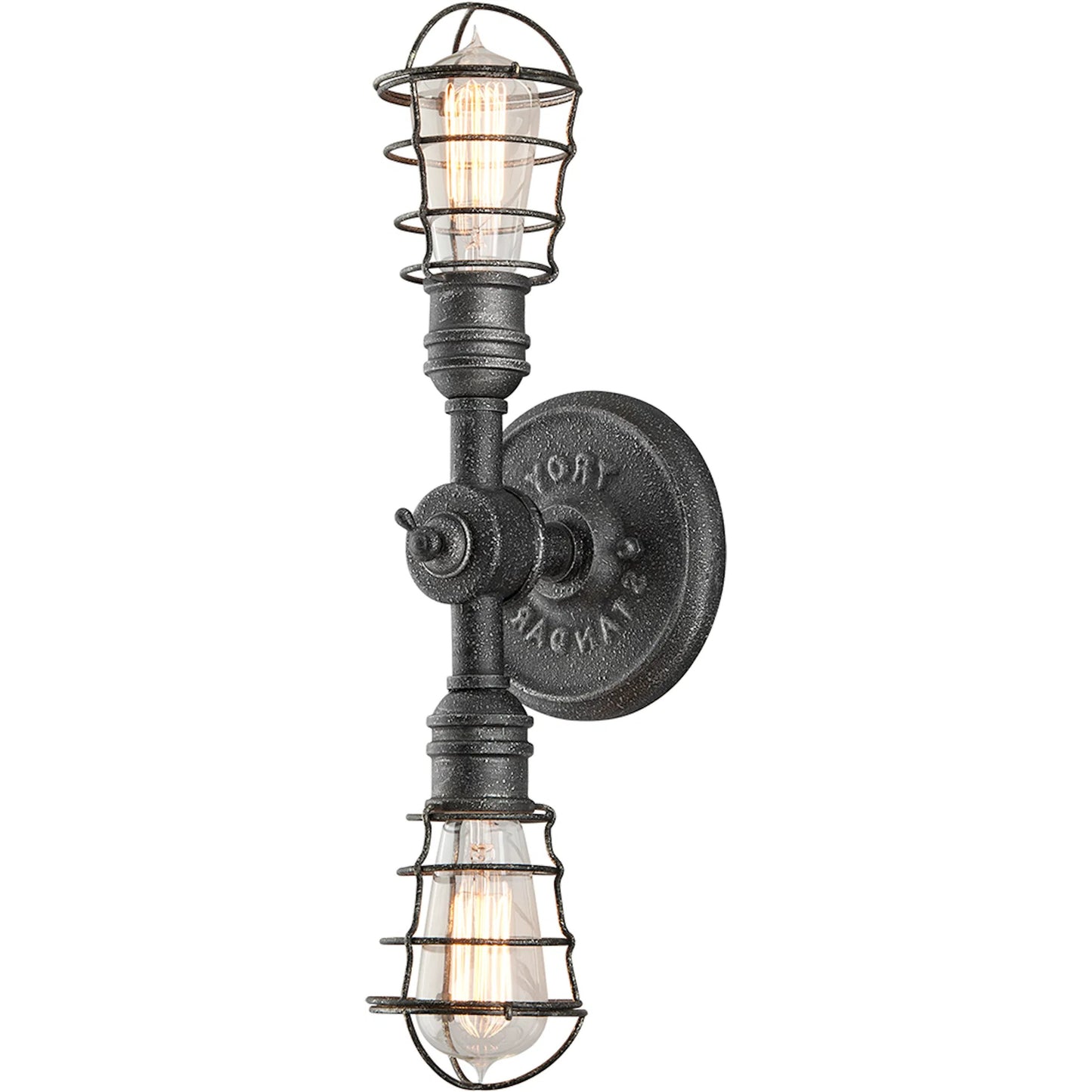 001 SI-2072700 | Primary Silo | Conduit Wall Sconce by Troy in old silver. Made from hand worked iron in a modern style.
