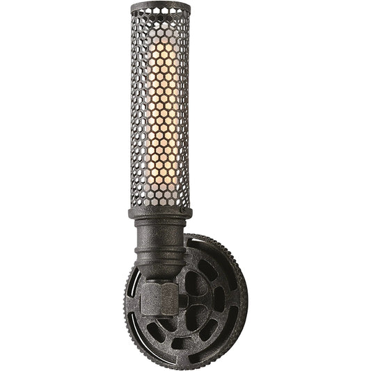 Atlas Wall Sconce by Troy in aged pewter. Made from hand worked iron in a modern style.