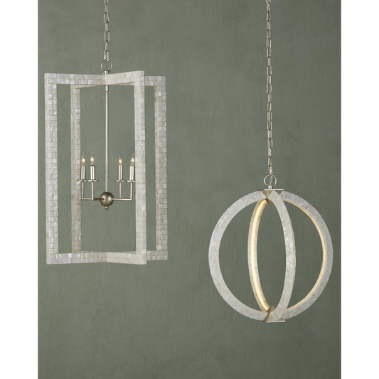 Arietta Orb Chandelier by Currey and Company in pearl, silver. Made from mother of pearl, metal in a unique style.