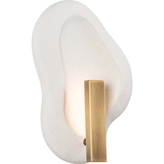Jura Wall Sconce by Troy in patina brass, ceramic rustic shell. Made from ceramic in a unique style.