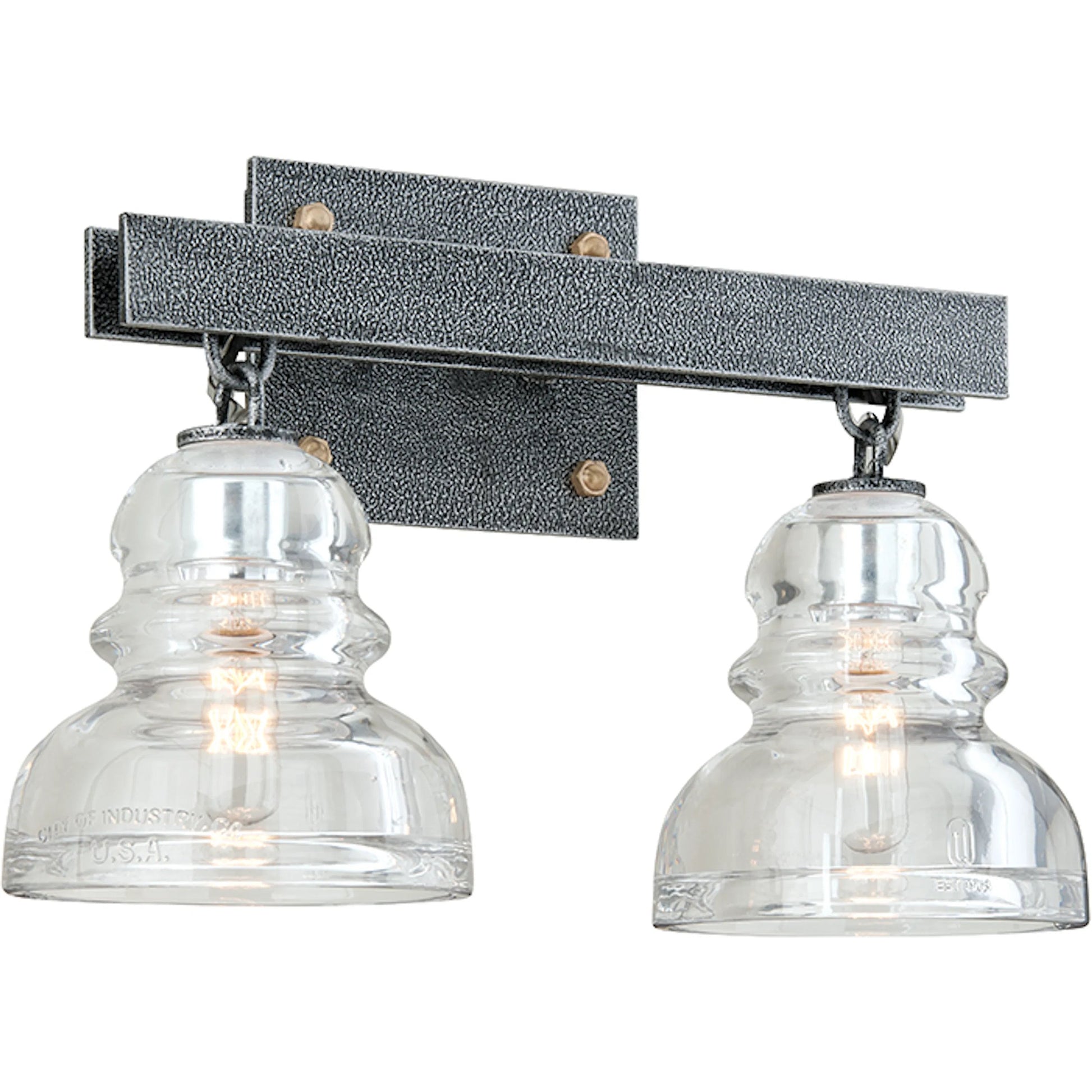 Menlo Park Bath and Vanity Sconce by Troy in old silver. Made from hand worked iron in a cottage & farmhouse style.