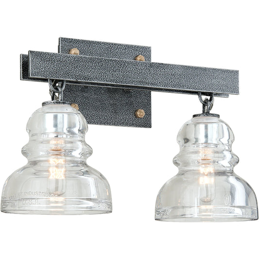 Menlo Park Bath and Vanity Sconce by Troy in old silver. Made from hand worked iron in a unique style.