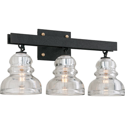 Menlo Park Bath Light by Troy. Made from hand worked iron in a modern style.