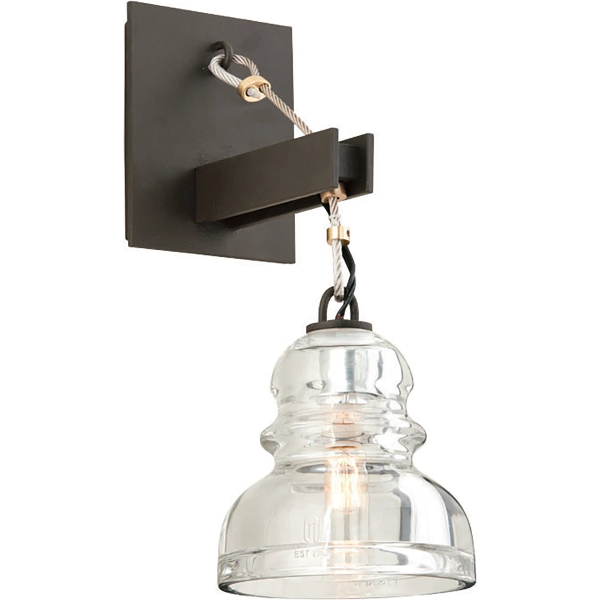 Menlo Park Wall Sconce by Troy in textured iron. Made from hand worked iron in a cottage & farmhouse style.