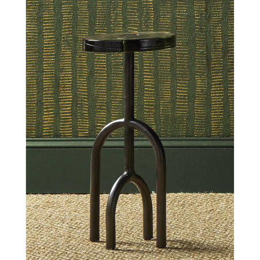 Grove Drinks Table by Currey and Company in black nickel, clear. Made from cast aluminum, cast glass in a unique style.