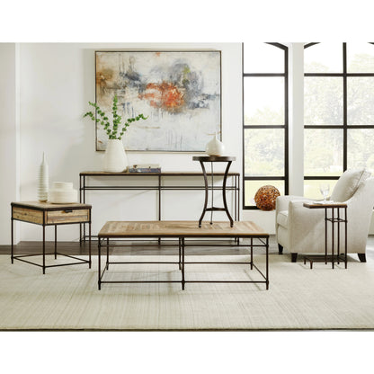 St. Armand Cocktail Table by Hooker Furniture. Made from acacia solids with round metal tube, metal sheet in a modern style.