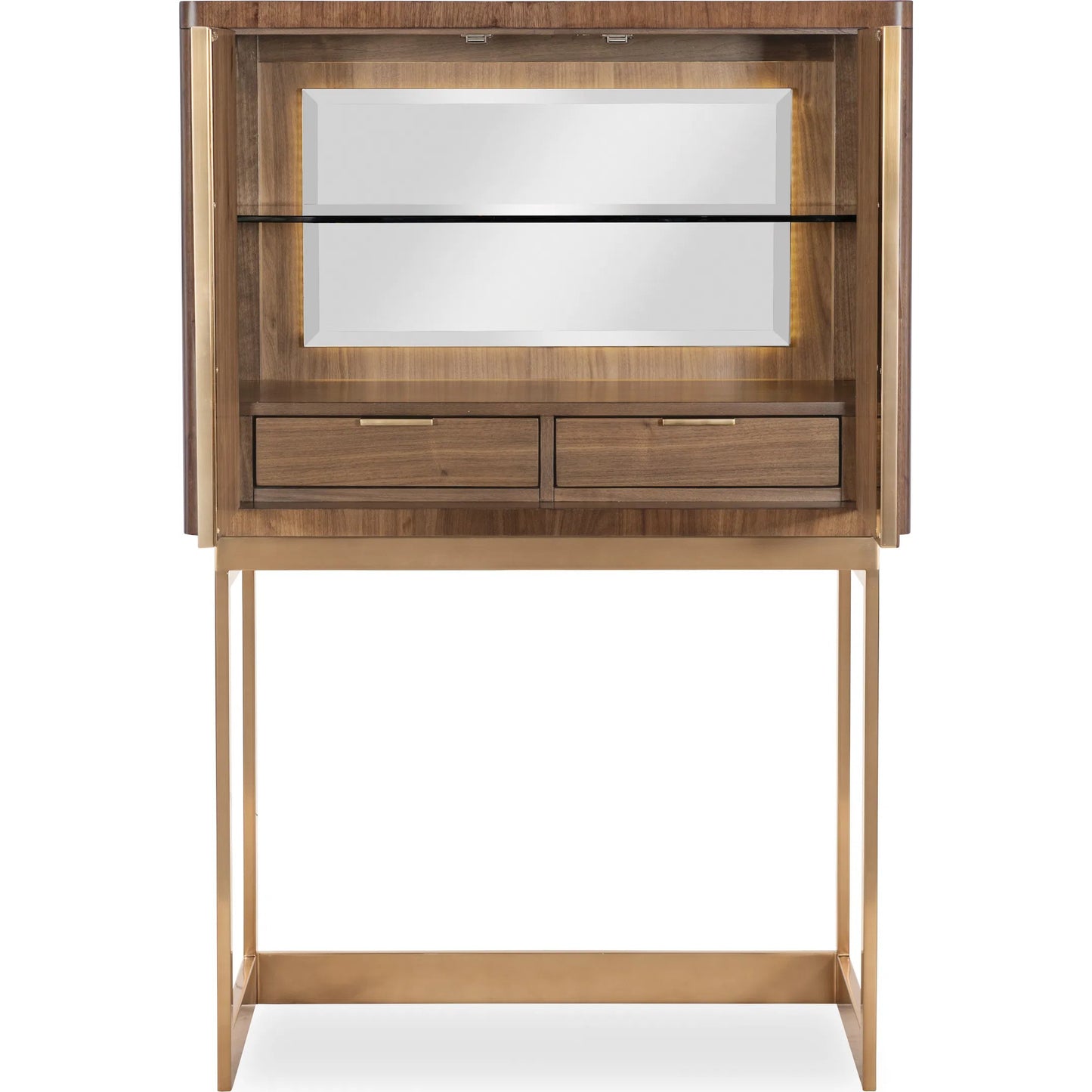 003 SI-2458558 | Additional Silo | Eleana Bar on Stand by Hooker Furniture in light caramel, sunlit bronze metal. Made from walnut veneers, mirror, metal in a traditional style.