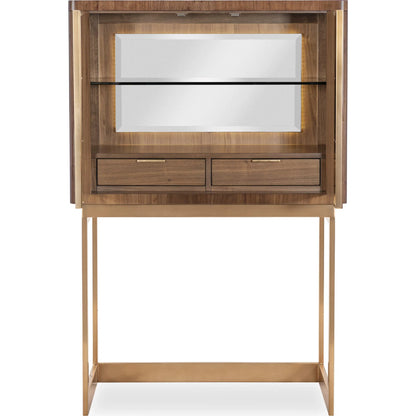 Eleana Bar on Stand by Hooker Furniture in light caramel, sunlit bronze metal. Made from walnut veneers, mirror, metal in a traditional style.
