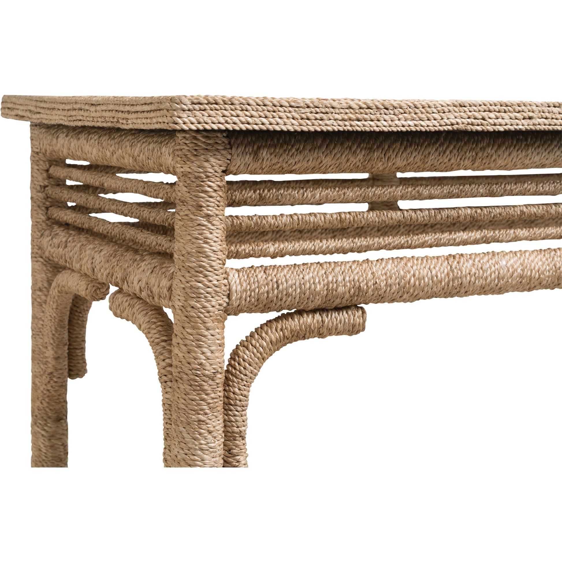 Olisa Console Table by Currey and Company. Made from abaca rope, wood in a coastal style.
