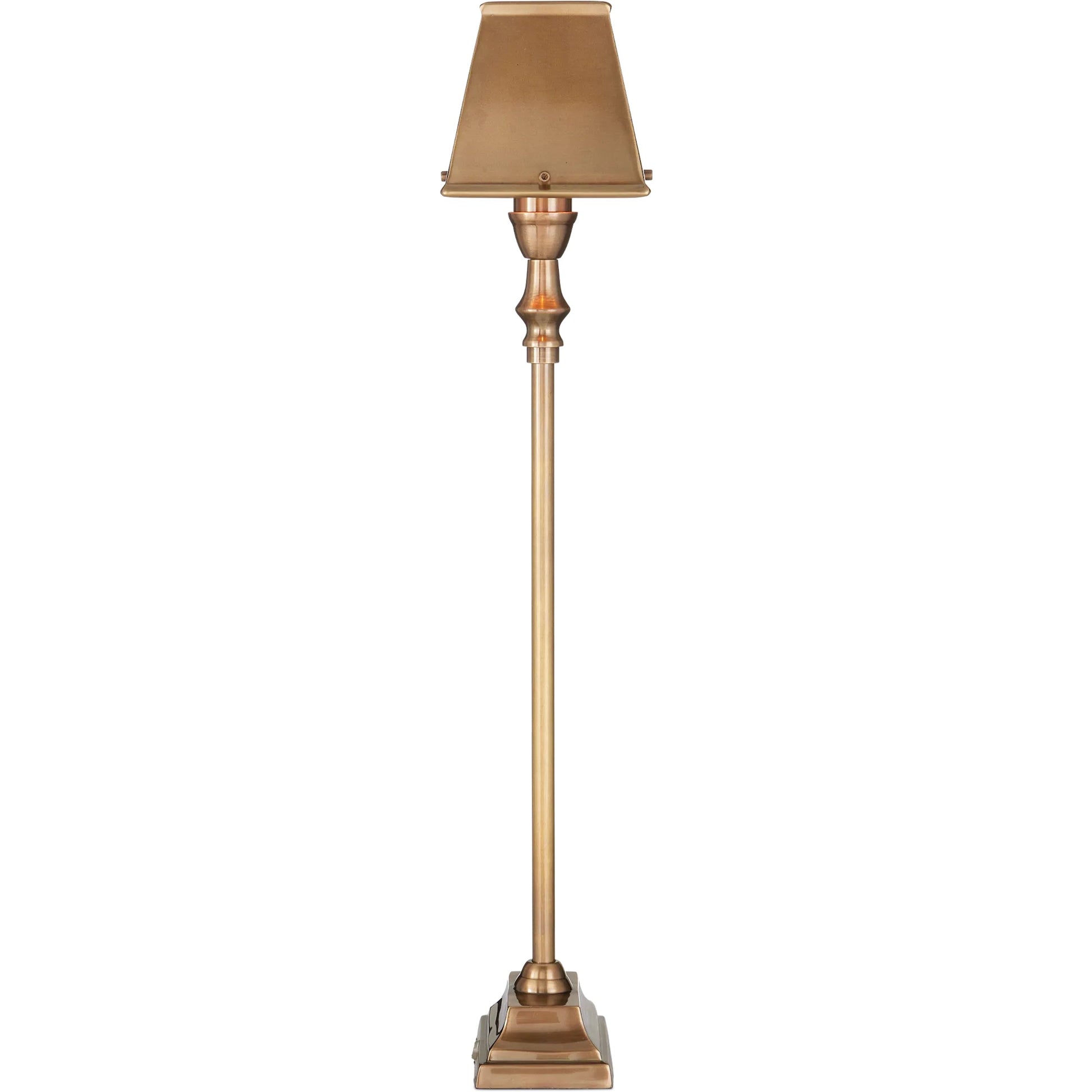 Geddy Table Lamp by Currey and Company in antique brass. Made from brass in a modern style.