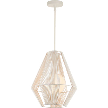 Fraxel Pendant by Currey and Company in white, frosted white, vanilla. Made from kraft paper twine, glass, wrought iron in a unique style.