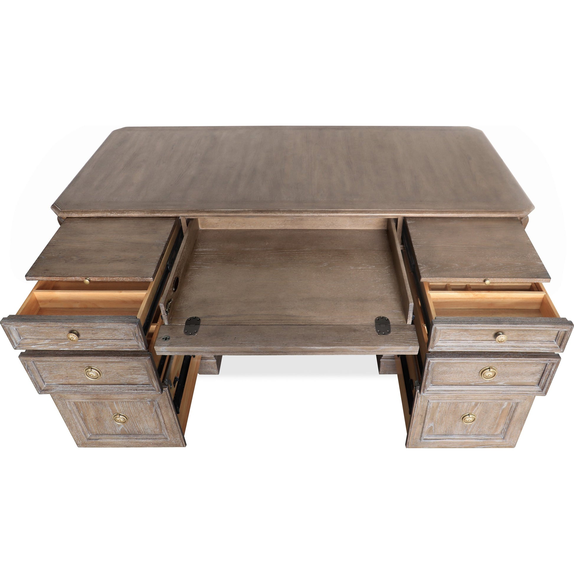 Sutter Junior Executive Desk by Hooker Furniture in claro. Made from cathedral oak veneers in a traditional style.