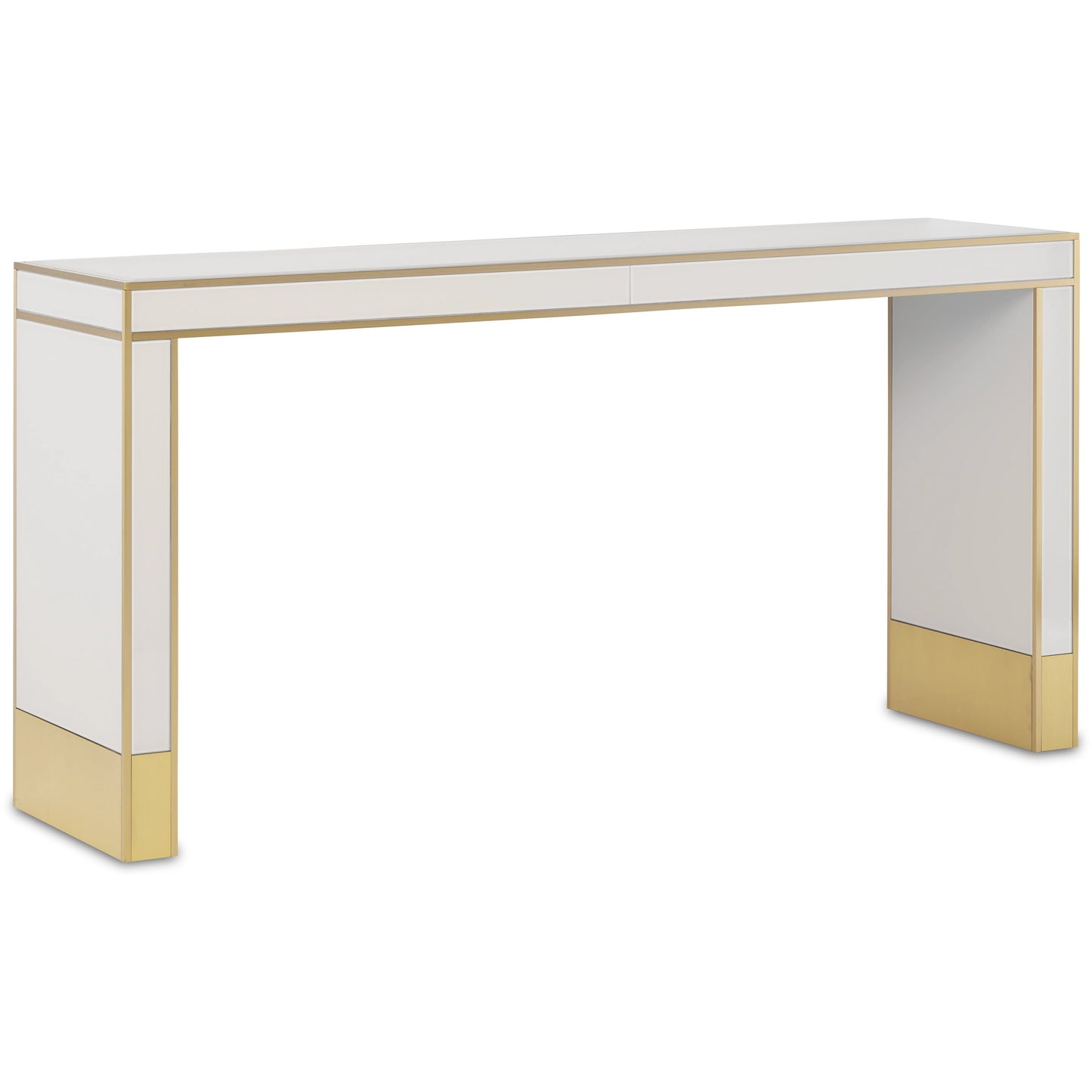 001 SI-1923806 | Primary Silo | Arden Console Table by Currey and Company in ivory, satin brass. Made from reverse painted glass, brass, solid hardwood in a modern style.