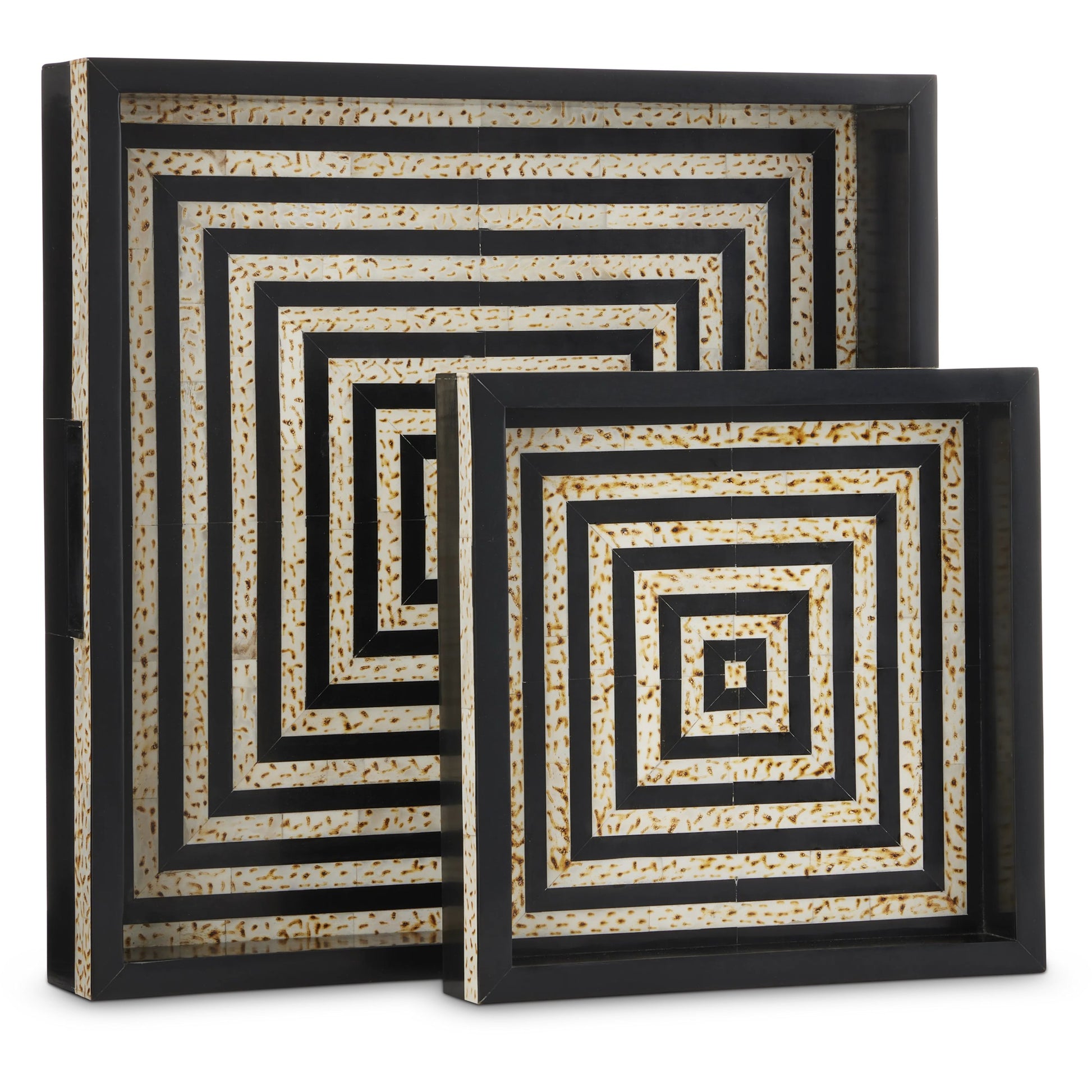 Taurus Tray Set by Currey and Company in black, white. Made from bone, composite, engineered hardwood in a modern style.