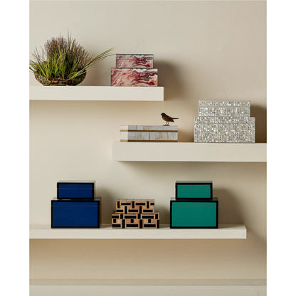 Gerri Dot Box Set by Currey and Company in natural, cream. Made from mother of pearl, composite, engineered wood in a modern style.