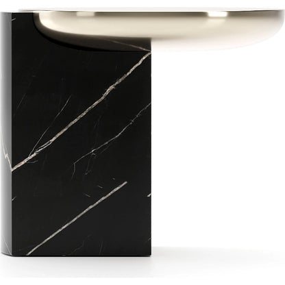 Overlap Round Side Table by Caracole in whisper of gold. Made from stone in a modern style.