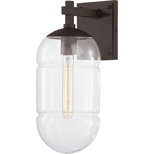 Poston Exterior Wall Sconce by Troy in textured bronze. Made from aluminum, stainless steel in a rustic style.