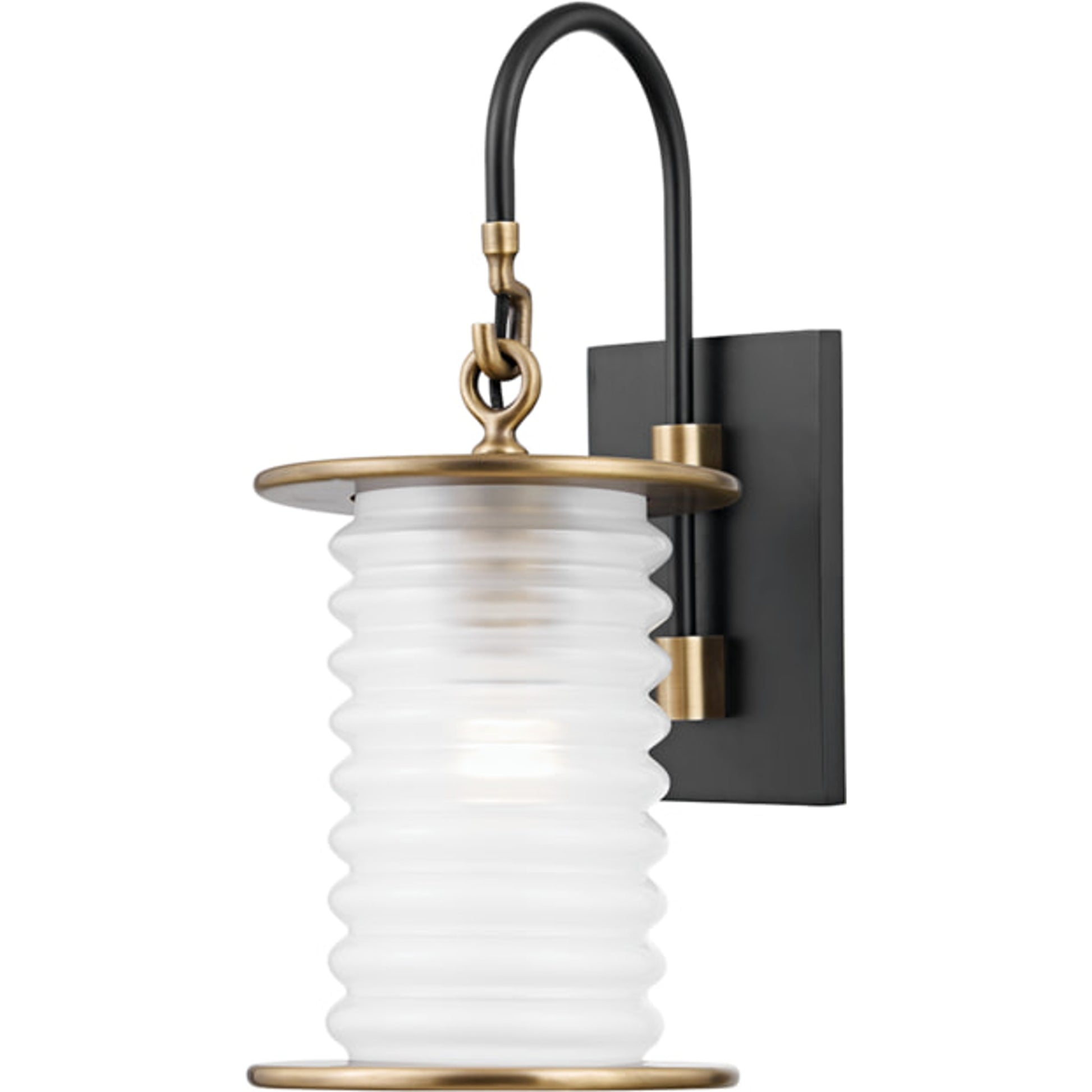 Danvers Wall Sconce by Troy in patina brass, textured black. Made from aluminum, stainless steel in a traditional style.