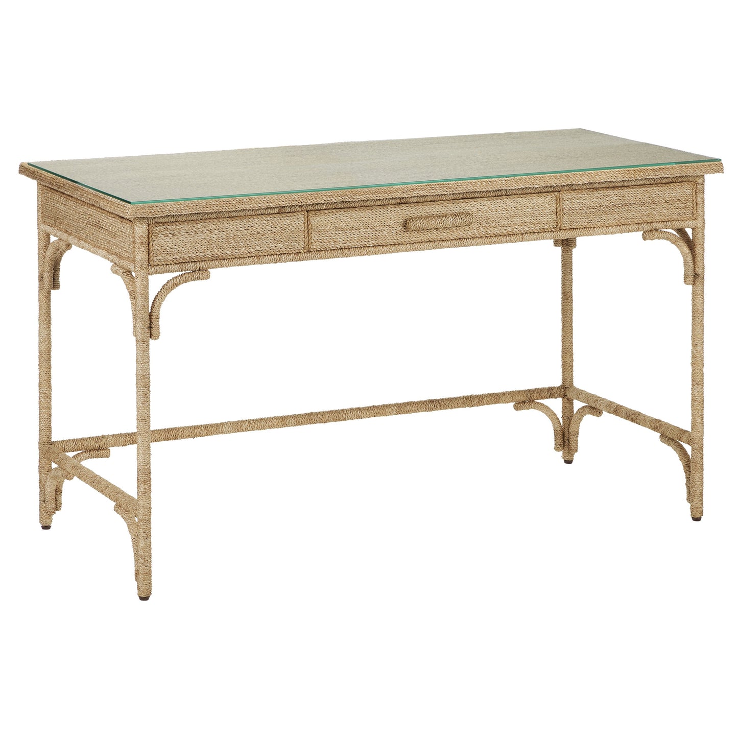 001 SI-2007830 | Primary Silo | Olisa Rope Desk by Currey and Company in natural, brown carafe. Made from abaca rope, wood, wrought iron in a modern style.