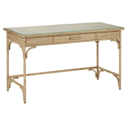 Olisa Rope Desk by Currey and Company in natural, brown carafe. Made from abaca rope, wood, wrought iron in a modern style.