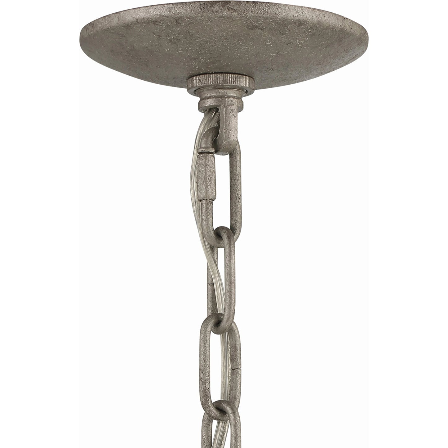 005 SI-1965954 | Closeup | Bridgewater Chandelier by Lumanity in light sand mercury. Made from iron, glass in a traditional style.