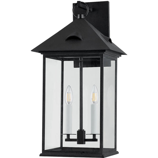 Corning 2 Light 28 inch Forged Iron Exterior Wall Sconce by Troy in forged iron. Made from aluminum in a unique style.