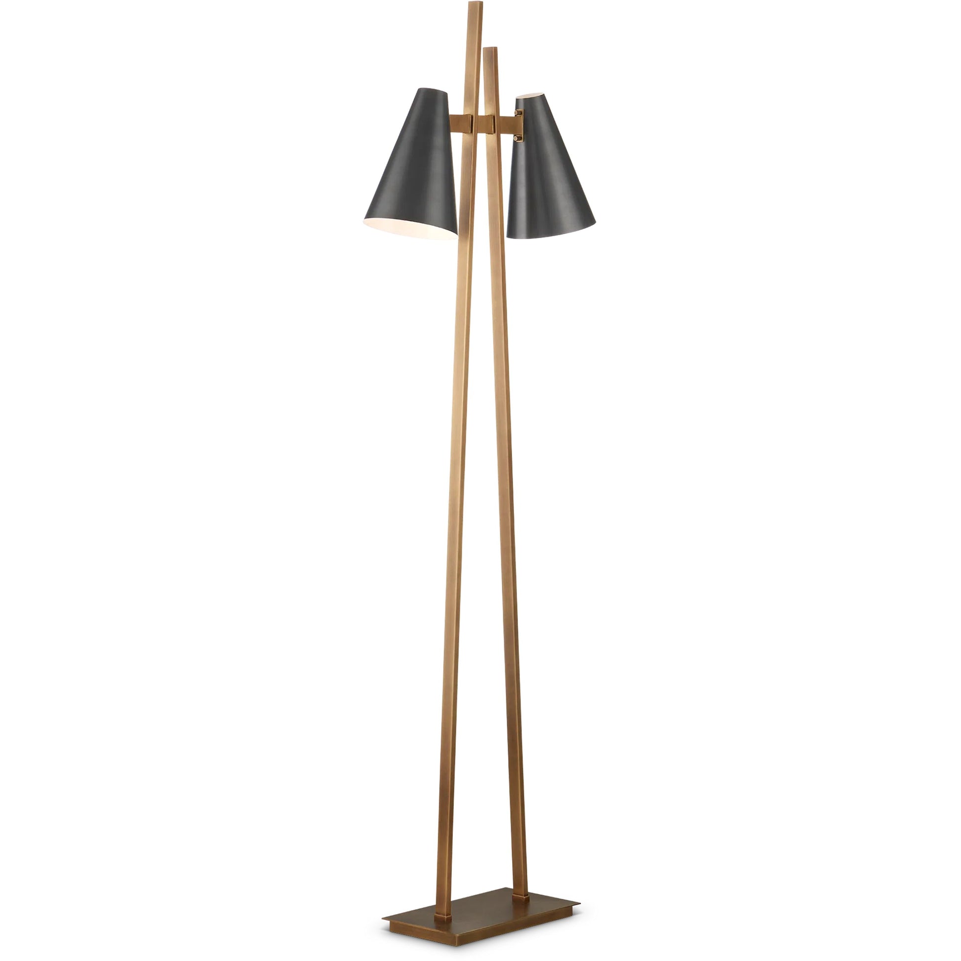 Duet Floor Lamp by Currey and Company in oil rubbed bronze, antique brass. Made from metal in a modern style.