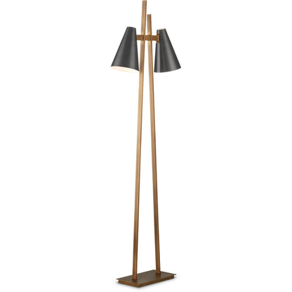 Duet Floor Lamp by Currey and Company in oil rubbed bronze, antique brass. Made from metal in a modern style.
