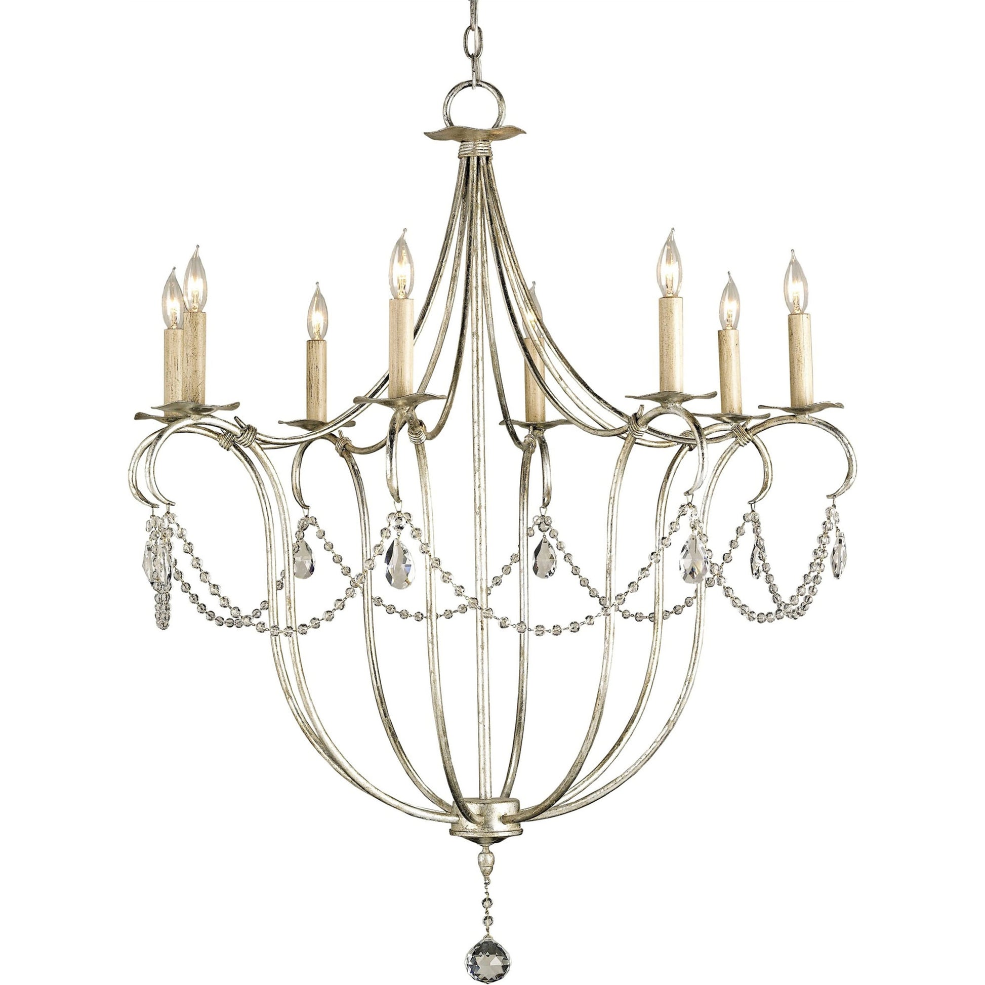 Crystal Light Chandelier by Currey and Company. Made from wrought iron, crystal in a traditional style.