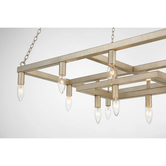 Cora 14-Light Linear Chandelier by Lumanity in antique silver leaf. Made from iron in a modern style.