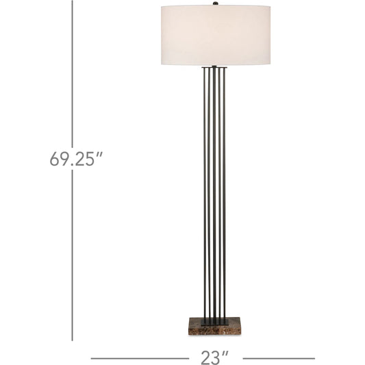 Prose Floor Lamp by Currey and Company in bronze, natural. Made from metal, coffee brown marble in a modern style.