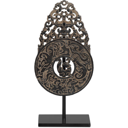 Han Dynasty Jade Symbol by Currey and Company in bronze, black. Made from stoneware, metal in a eclectic & global style.