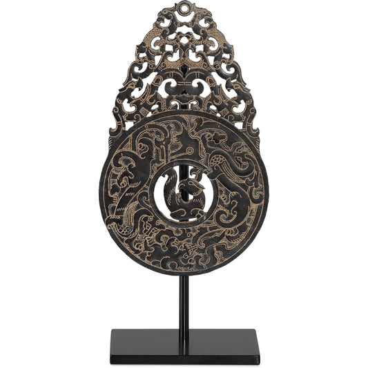 Han Dynasty Jade Symbol by Currey and Company in bronze, black. Made from stoneware, metal in a eclectic & global style.