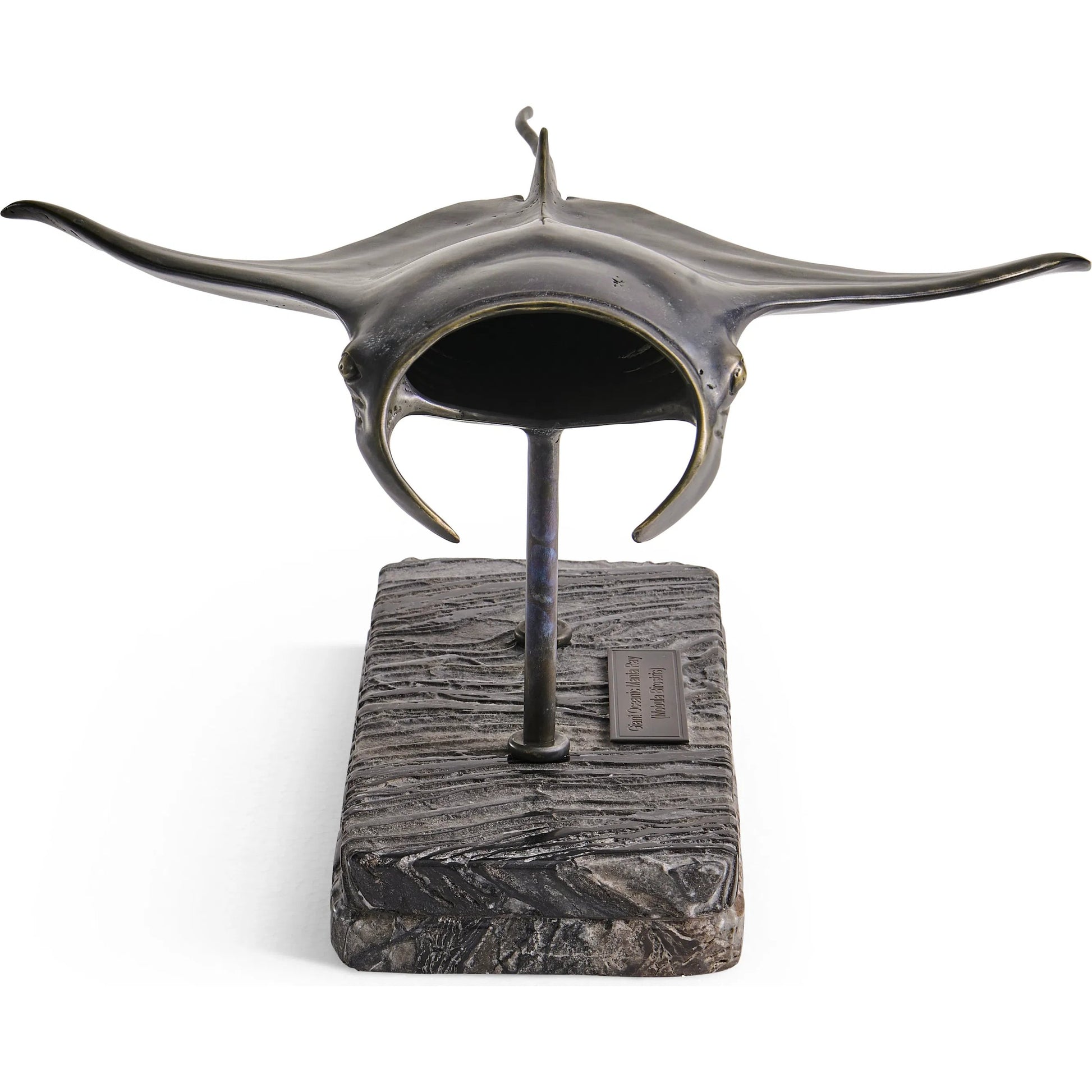 Manta Ray Bronze Statue with Marble Base by Jonathan Charles in dark rustic waxed bronze. Made from main brass in a unique style.