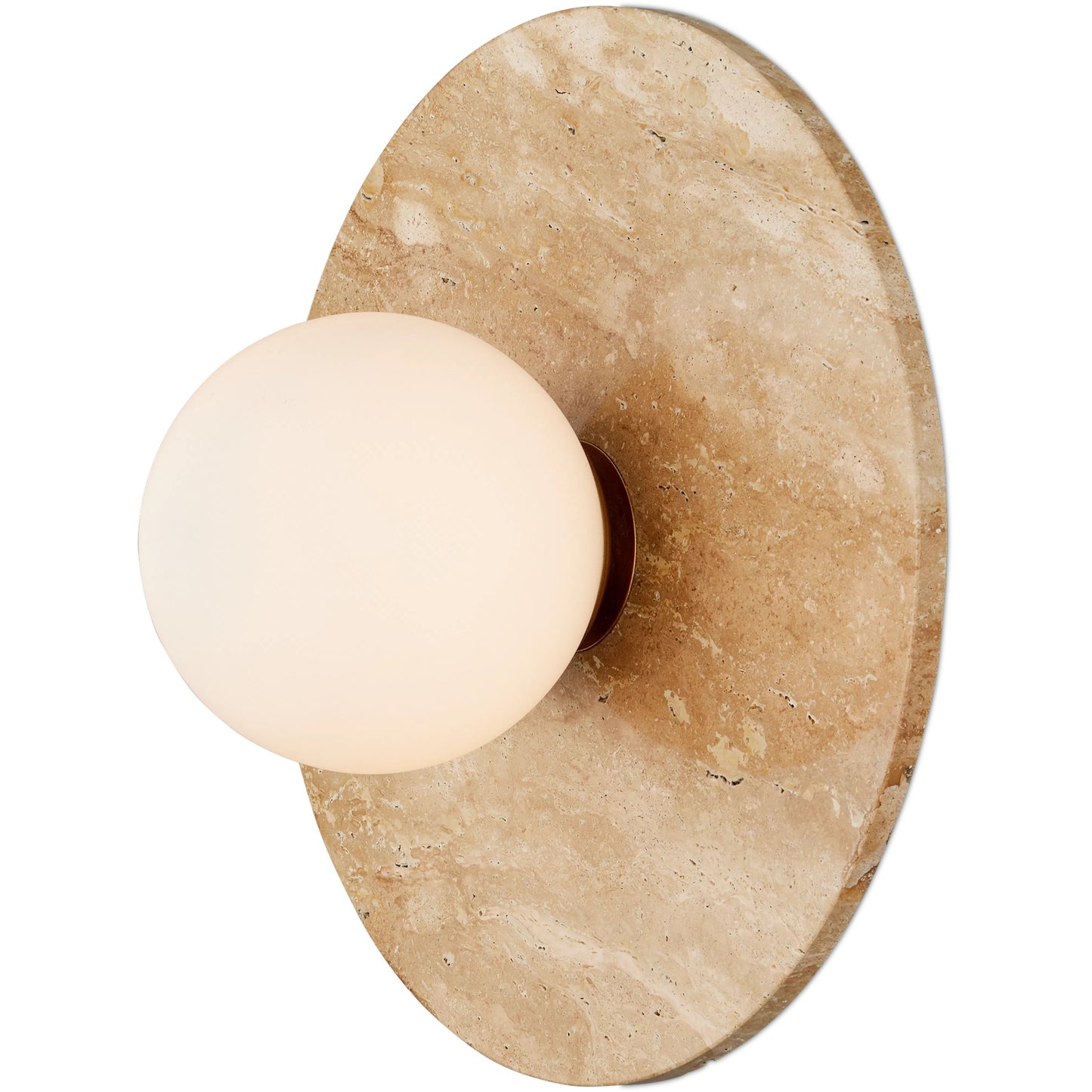 001 SI-2191644 | Primary Silo | Apricity Wall Sconce by Currey and Company in beige, antique brass, frosted white. Made from travertine, metal, glass in a modern style.