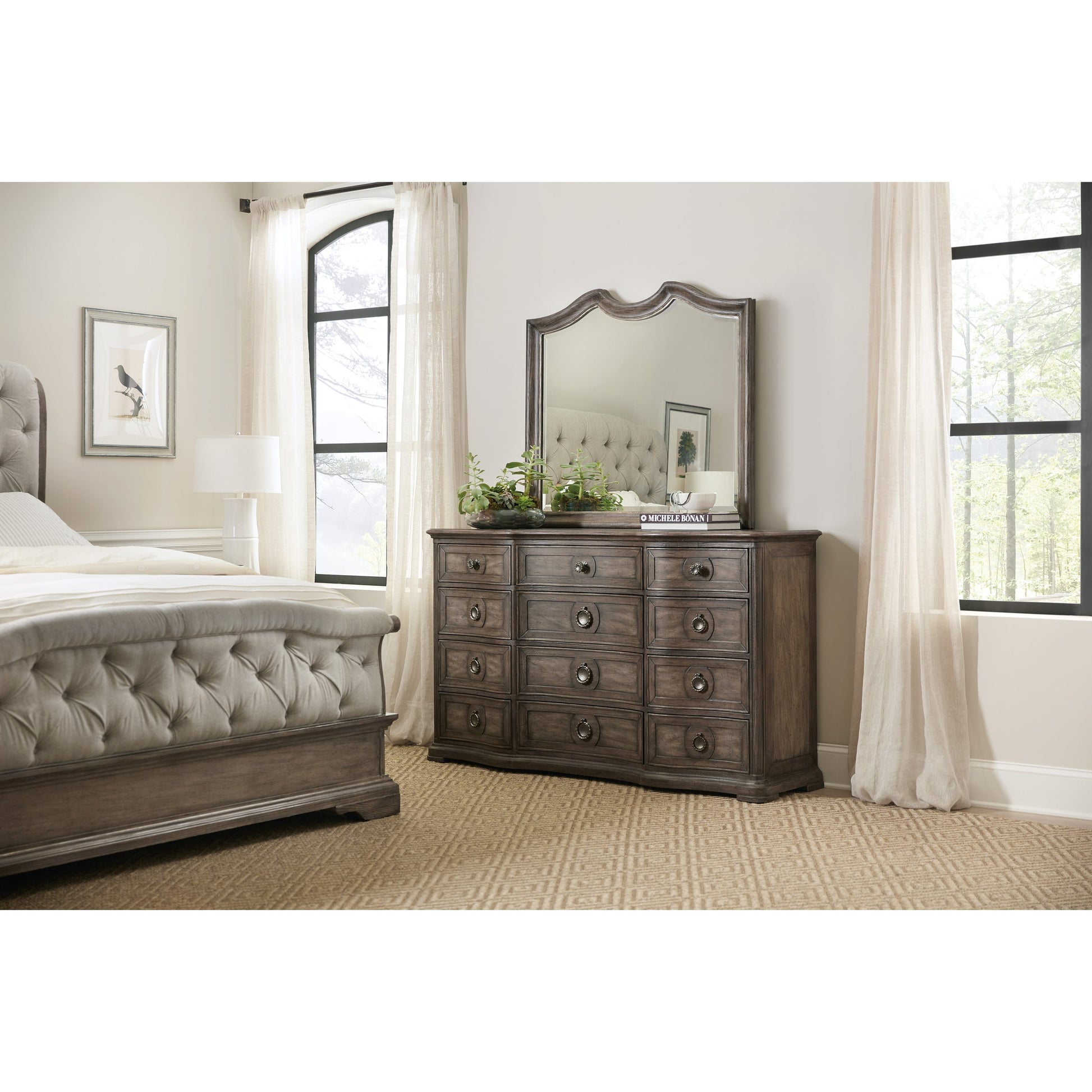 Woodlands Mirror by Hooker Furniture in heathered lambswool. Made from mirror in a traditional style.