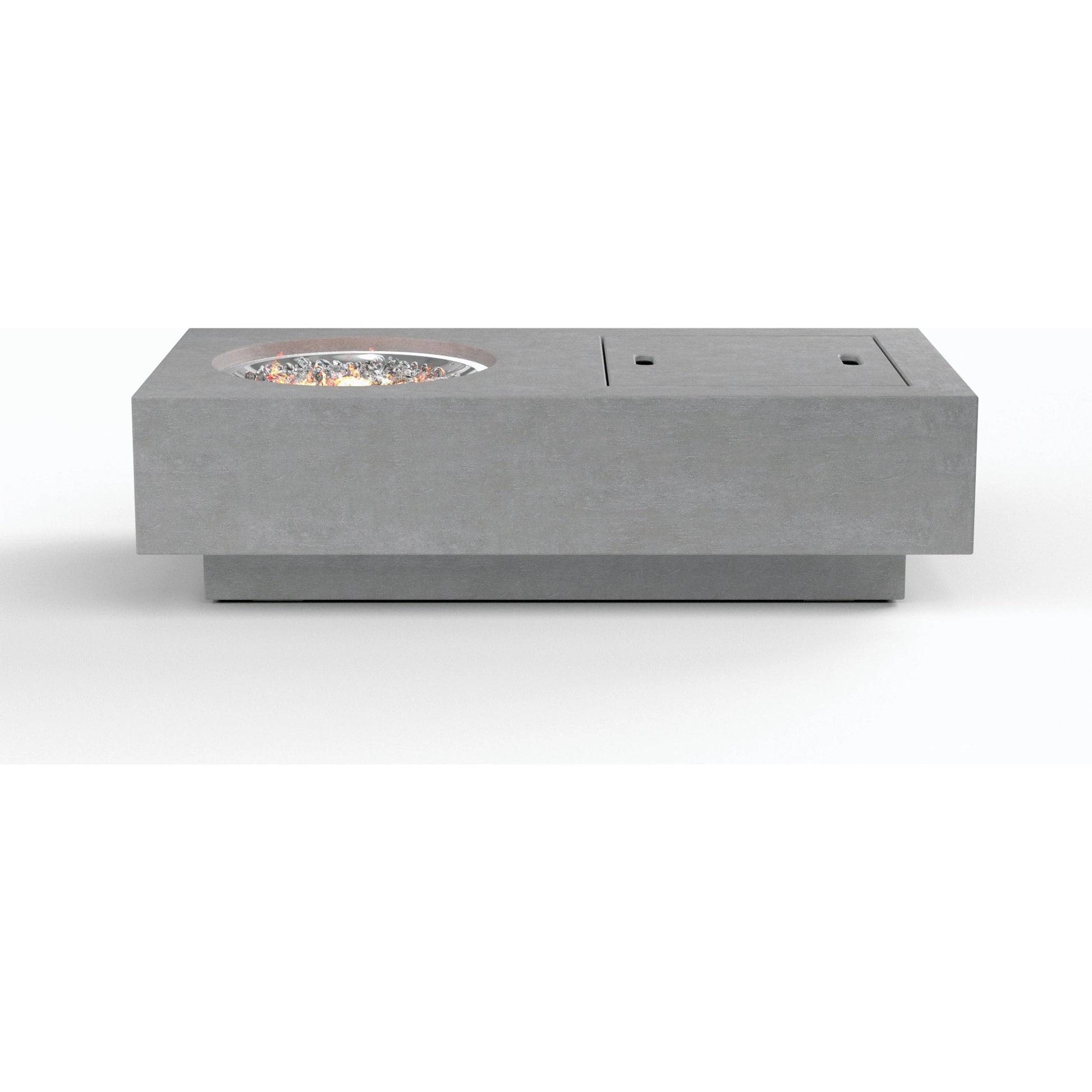 Gravelstone Outdoor Fire Table w/ Self Contained Tank by Sunset West in gravelstone. Made from gfr concrete in a modern style.