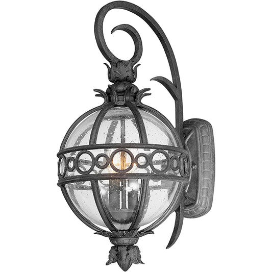 Campanile Wall Lantern by Troy in campanile bronze. Made from hand worked iron, aluminum in a traditional style.