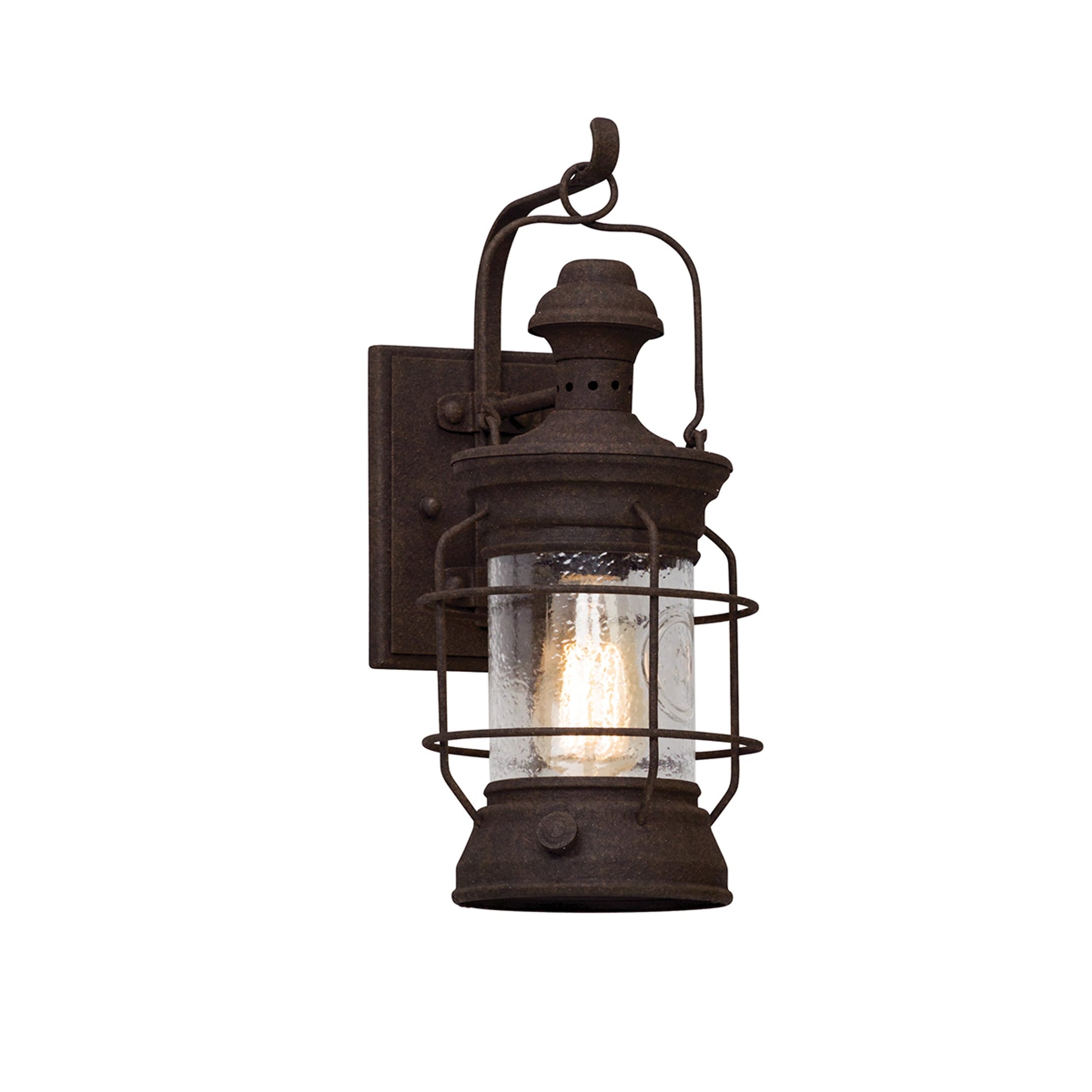 Atkins Wall Lantern by Troy in centennial rust. Made from hand-worked iron in a rustic style.